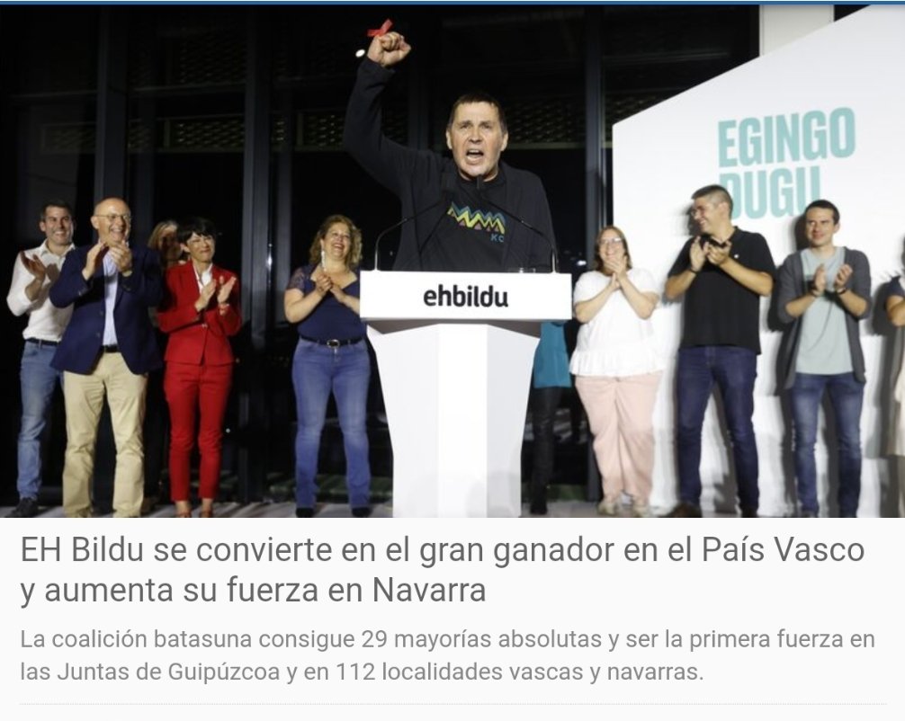 ¡Esto si es preocupante!

Los que asesinaron a inocentes defendiendo su ideología, van a gobernar en todas las Vascongadas no tardando mucho, gracias al voto de los jóvenes que no tienen ni idea de quien fue ETA.
<a href="/ehbildu/">EH Bildu</a> 
#NiOlvidoNiPerdon