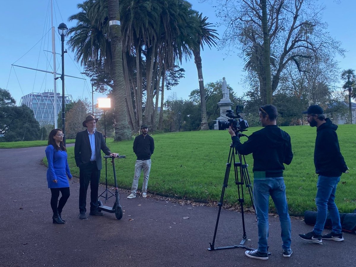 Filming the new @NZHiTechAwards sponsor video with golden light and brilliant talent. And <a href="/lancewiggs/">Lance Wiggs - Punakaiki Fund, Climate VC Fund.</a>.