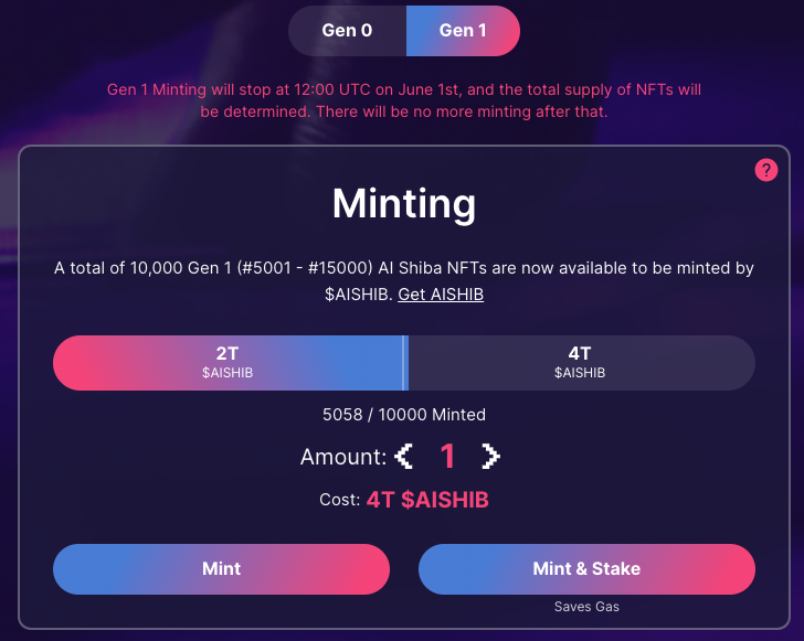 ArbShib_io's tweet photo. 📢📢📢Aiko believes that AIShiba NFTs are very rare, so the total amount is limited to a maximum of 15,000 and a deadline has been set.

🐕‍🦺🐕‍🦺🐕‍🦺Gen 1 Minting will stop at 12:00 UTC on June 1st, and the total supply of NFTs will be determined. No more minting after that. https://t.co/gH5WQoD9Pd