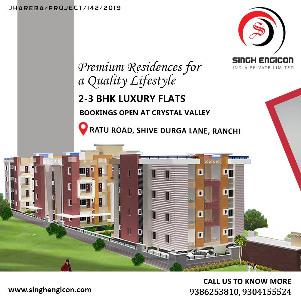 2-3 BHK luxury flats booking open at Crystal Valley.
AT RATU ROAD, SHIVE DURGA LANE, RANCHI
𝐂𝐚𝐥𝐥 𝐔𝐬 :- + 𝟗𝟏 𝟗𝟑𝟖𝟔𝟐𝟓𝟑𝟖𝟏𝟎, +𝟗𝟏 𝟗𝟑𝟎𝟒𝟏𝟓𝟓𝟓𝟐𝟒
singhengicon.com
#BookingOpen #CrystalValley #Apartments #singhengicon #ranchi #Patna #Bihar #Jharkhand