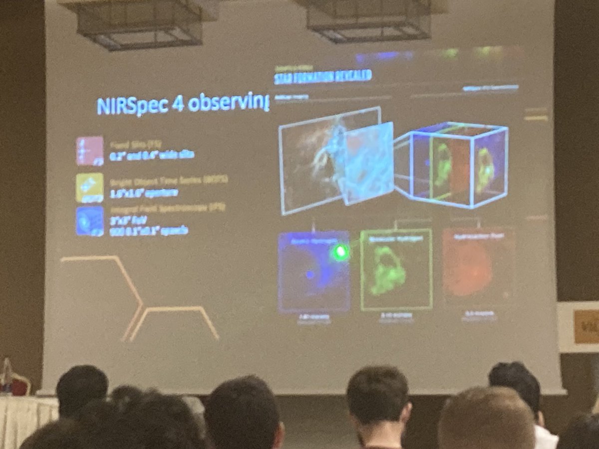 Next up invited talk by Elena Sabbi: Star Formation in the NIR: NIRCam and NIRSpec Synergy. Atomic gas, Molecular H, atomic H and dust can be distinguished! Well, not in this image :) I just realized my phone camera is not good enough to sit this far back! #oldphone #olympian2023