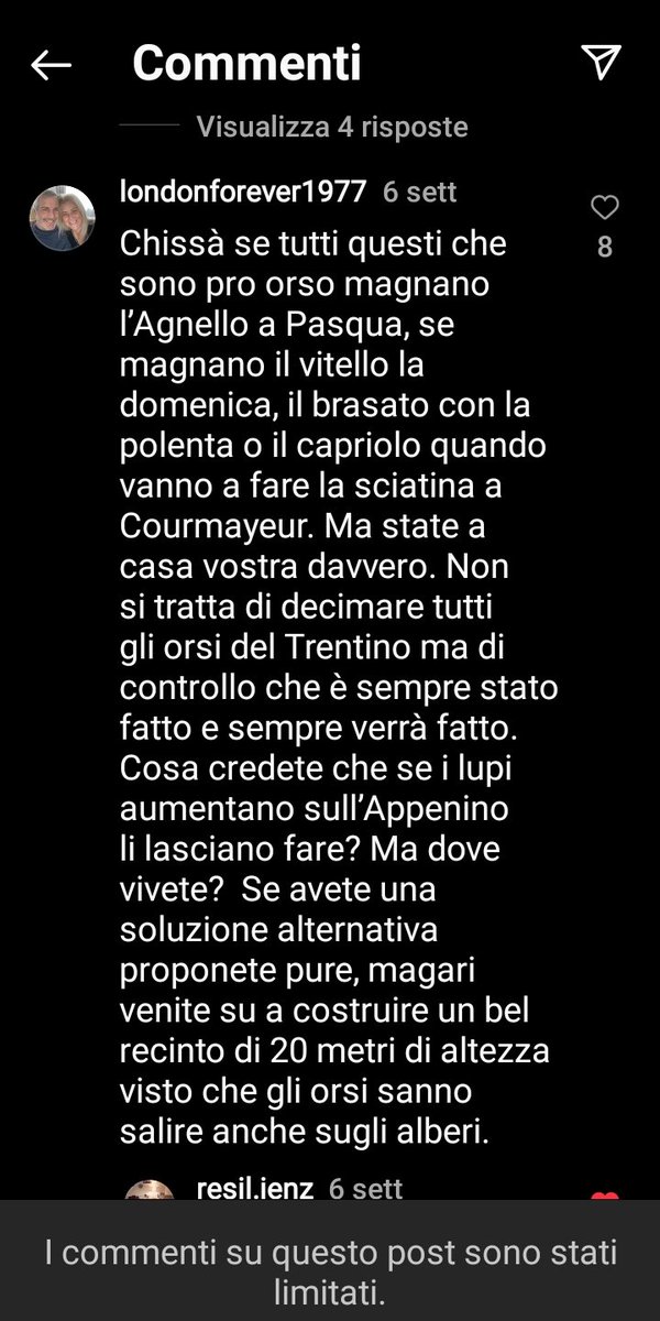 Direttamente dal profilo Instagram di #fugatti.
Ecco uno splendido esempio di ragionamento del #trentino medio.
#trentinovergogna #BoicottaIlTrentino
#orsajj4