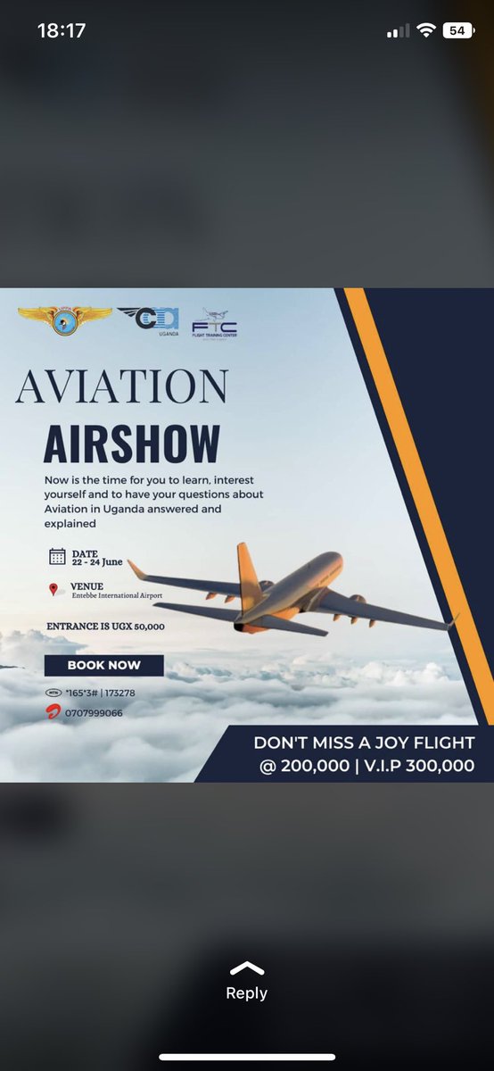 The Uganda Aviation Expo 2023 is here and it is not one to miss!!! 22nd June to 24th June 2023…Book your ticket now and also enjoy a joyride. #UPPA #ugaviationexpo