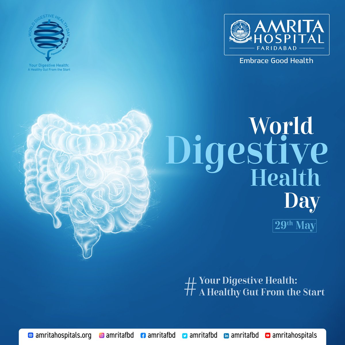 #WorldDigestiveHealthDay is observed worldwide annually on May 29th to increase understanding about different digestive illnesses & disorders.

For appointments call us at 0129-2851234

#WDHD #DigestiveHealth #EmbraceGoodHealth #AmritaHospitalFaridabad #AmritaHospital