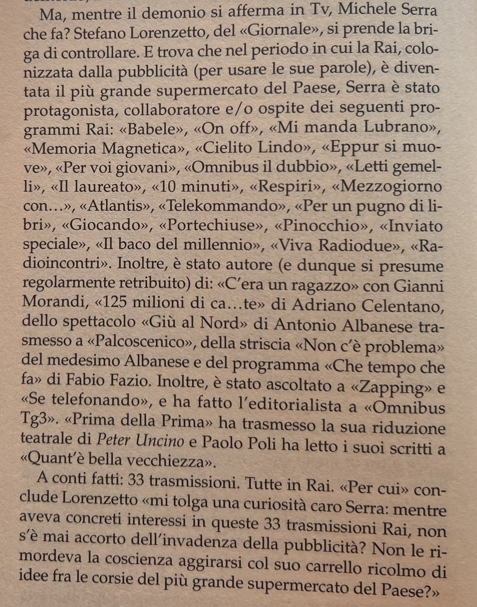 “È giunta l’ora di una riflessione. Finché alla #Rai comanderanno i partiti, nominando i dirigenti, l’atmosfera sarà tossica”
Grande #MicheleSerra
Si è accorto che in Rai comandano i #partiti
Come anni fa si accorse che in Rai c’era la #pubblicità (grazie a Stefano #Lorenzetto)