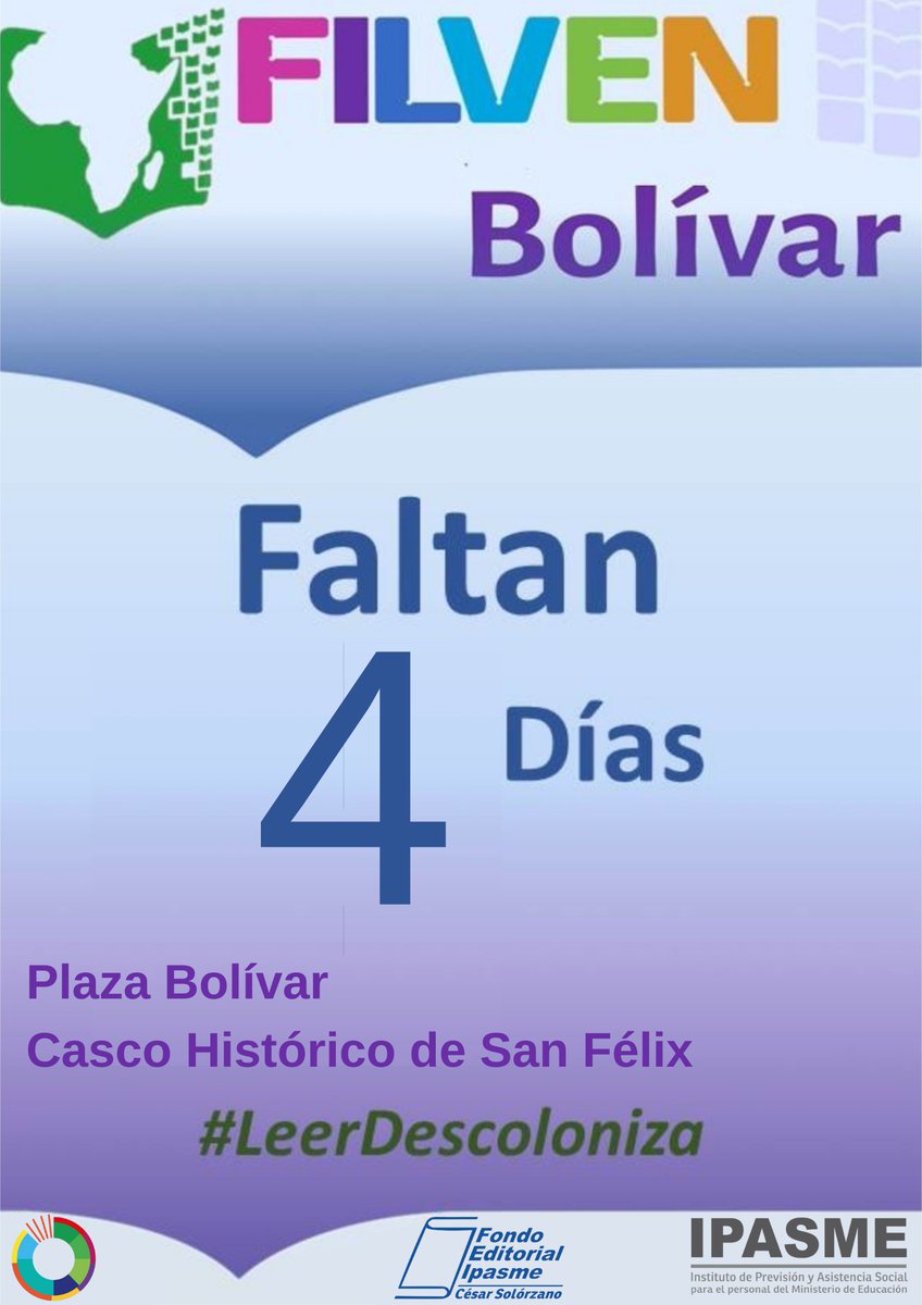 Ipasme San Félix (@ipasmesanfelix) on Twitter photo #29May <a href="/IpasmeOficial/">Ipasme Oficial</a> se viene, falta poco. El jueves 1 de junio se inicia la #Filven2023 capítulo Bolívar. El Fondo Editorial Ipasme Cesar Solórzano estará presente en este evento.
#IpasmeContigo
#UniónSuramericana
<a href="/NicolasMaduro/">Nicolás Maduro</a>
<a href="/_LaAvanzadora/">Yelitze Santaella</a>
<a href="/laraydv/">Yessenia Lara</a> #29May <a href="/IpasmeOficial/">Ipasme Oficial</a> se viene, falta poco. El jueves 1 de junio se inicia la #Filven2023 capítulo Bolívar. El Fondo Editorial Ipasme Cesar Solórzano estará presente en este evento.
#IpasmeContigo
#UniónSuramericana
<a href="/NicolasMaduro/">Nicolás Maduro</a>
<a href="/_LaAvanzadora/">Yelitze Santaella</a>
<a href="/laraydv/">Yessenia Lara</a>