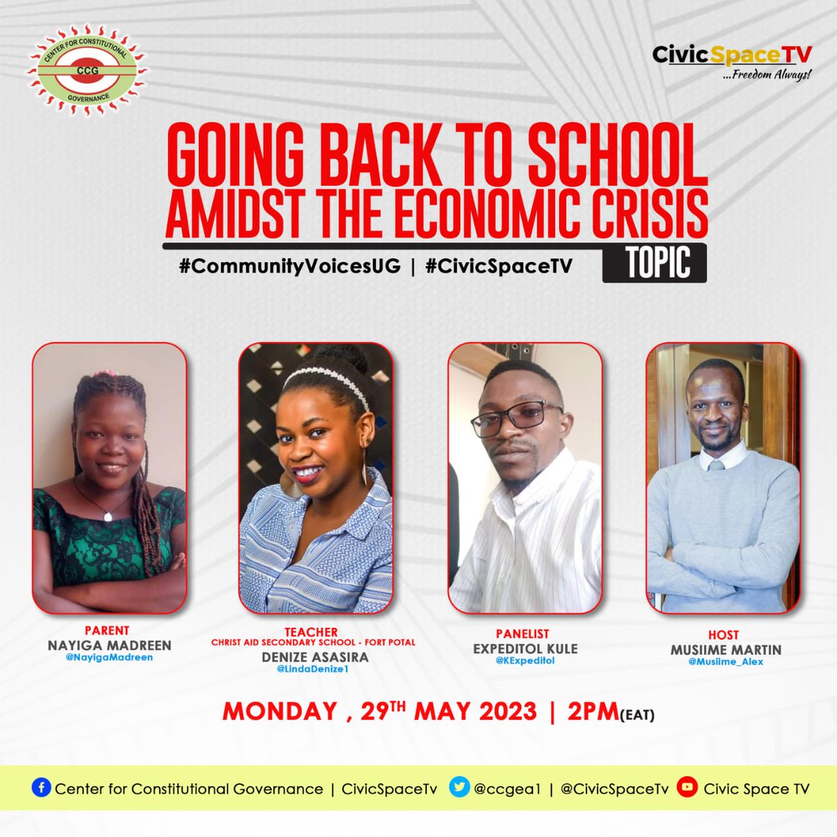WATCH #CommunityVoicesUG on #CivicSpaceTV about going #BackToSchool amidst the economic Crisis. 

Link:youtu.be/OWVy-8JVlPM