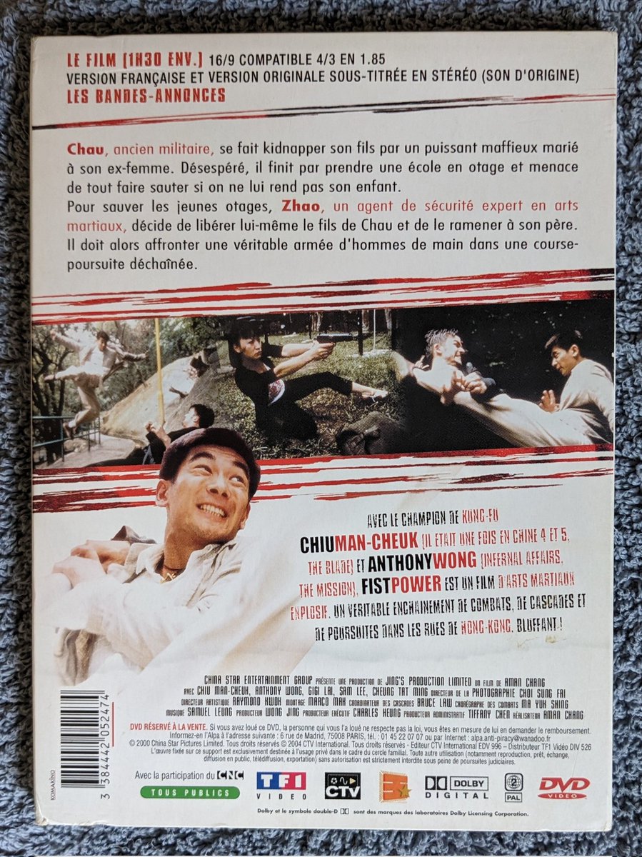 VodkaWick's tweet photo. Brocante du 28/05/2023 - SGDB
Fist Power - DVD
Fist Power est un film hongkongais réalisé par Aman Chang, sorti en 2000.
#FistPower #Sangseikuenchuk #生死拳速 #AmanChang #VincentZhao #ChiuMancheuk #WenzhuoZhao #AnthonyWong #GigiLai #SamLee #FongLung #RobertMak #TeLoMai https://t.co/0KOXVcTpeL