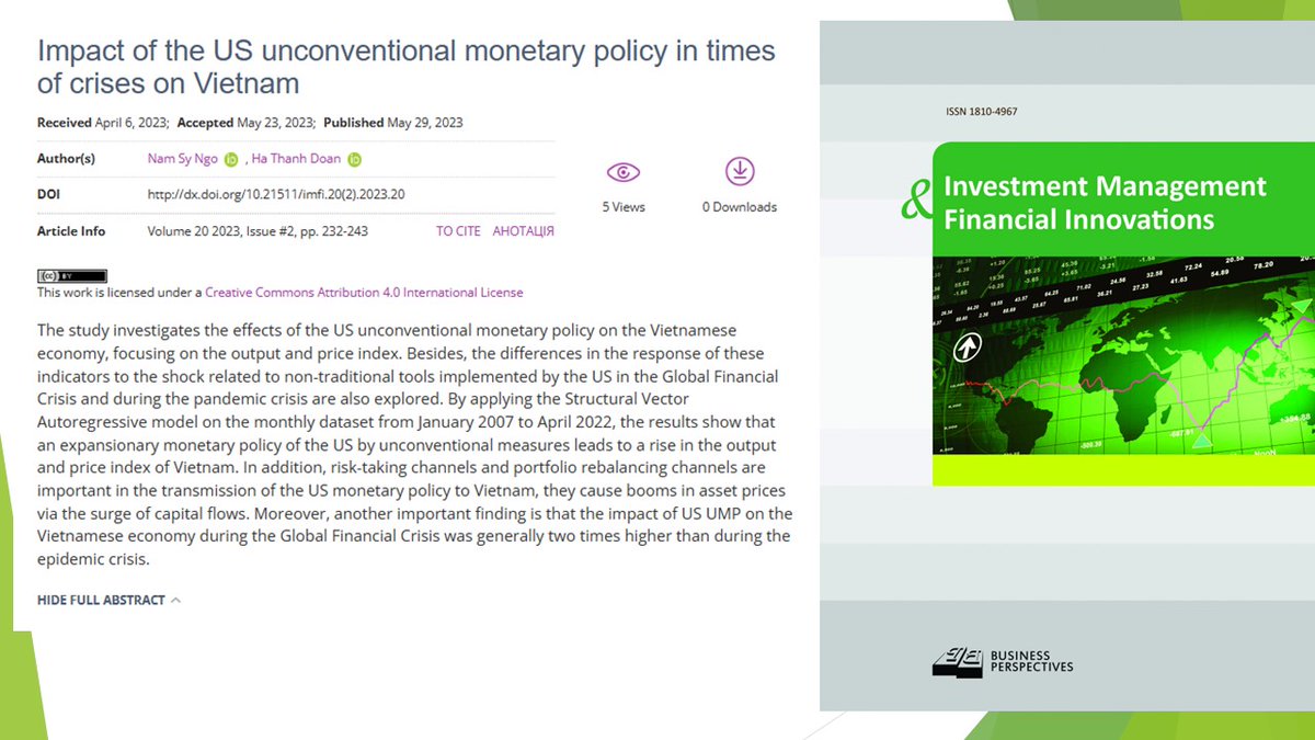 imfi_journal's tweet photo. 🔗https://t.co/vXj3HHNTG9
📝 Impact of the US unconventional monetary policy in times of crises on Vietnam
👥 Nam Sy Ngo, Ha Thanh Doan

#crises, #realeconomy, #spillover, #SVAR, #unconventionalmonetarypolicy https://t.co/JGIStIbxzI