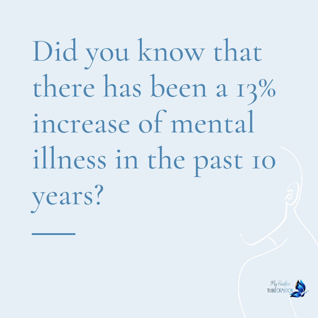PositiveTransf3's tweet image. Happy #MentalHealthMonday! Did you know there has been a 13% increase in mental illness over the last decade? Let’s raise awareness of the importance of mental health. What are some ways you can take care of yourself? #MyPositiveTransformation #MentalHealthMonth #RaiseAwareness