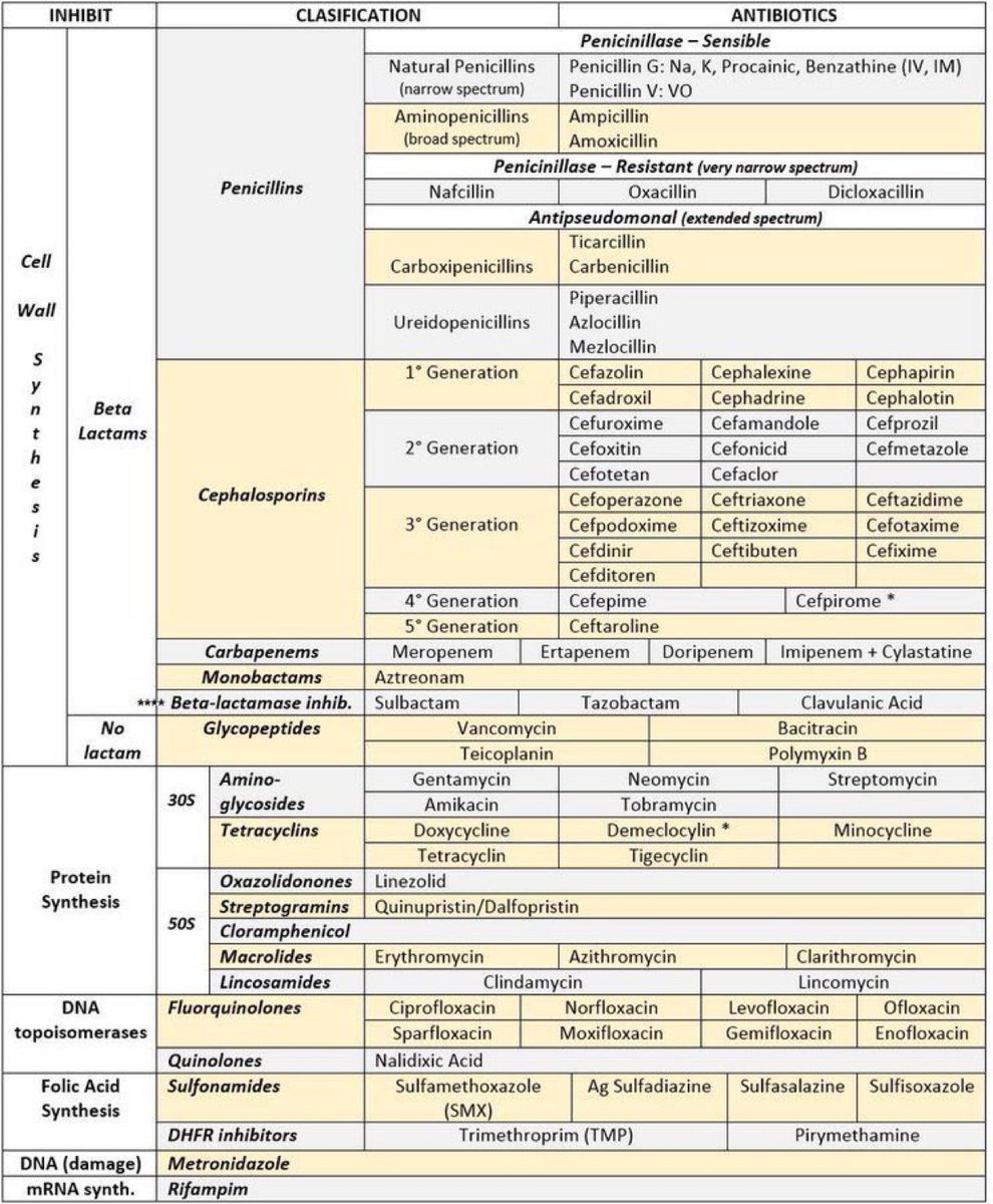 💊Antibiotic Classification

#TwitteRx #MedTwitter #MedSafety @DrPharmDMDTh  #MedStudentTwitter #MedEd #medicine #MedicalStudents #pharmacology #PharmEd