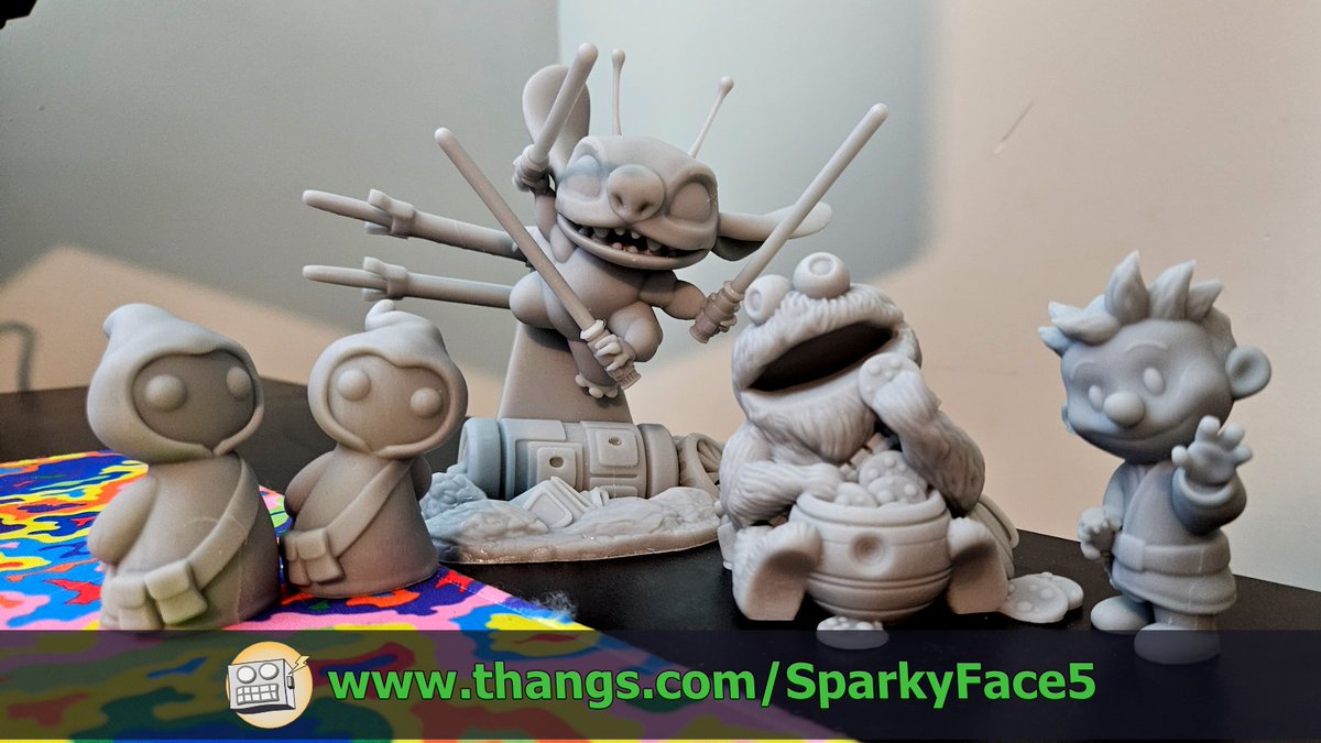 SparkyFace5's tweet photo. May the Prints be with you! Had an absolute blast creating Star Wars-themed models this month. Revenge of the Stitch, Cookie Wookie, cute Jawas, & Calvin Skywalker!
Show me some Star Wars stuff you printed.
Available on #Thangs
#3DPrinting #StarWarsFanArt #JoinTheSpark https://t.co/Xw48woXpM0