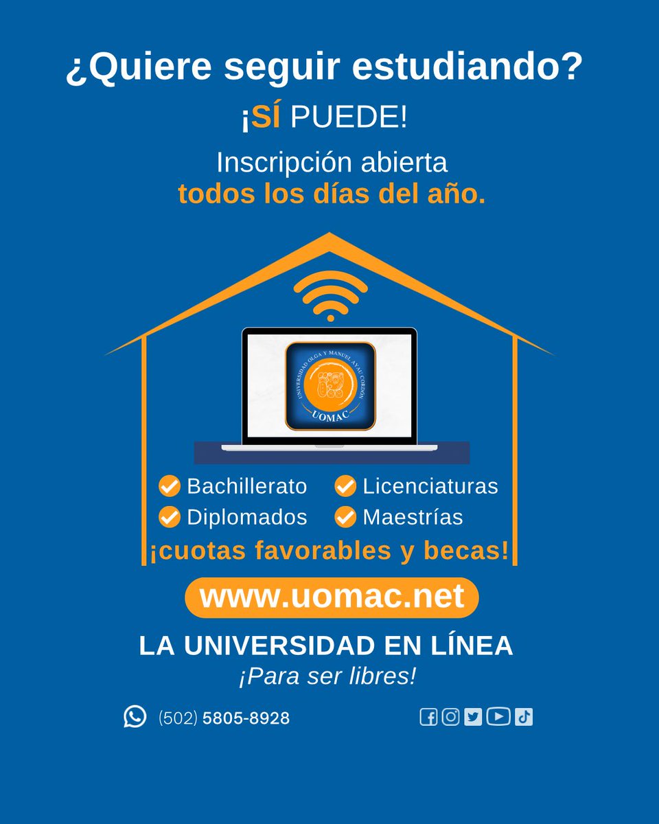 UOMAC_'s tweet photo. “La Universidad en Línea”
https://t.co/EbjcBdHdiM
✉️ informacion@uomac.net
📲 +502 5865-4541
¡Para ser libres!
#UOMAC
#ParaSerLibres https://t.co/YblmBQMXax