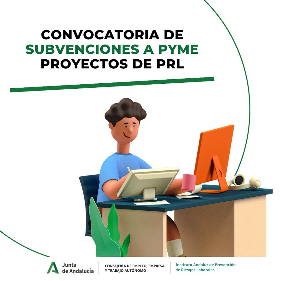 ＣＯＮＶＯＣＡＴＯＲＩＡ

🟢⚫️ <a href="/EmpleoJunta/">Consejería de Empleo, Empresa y Trabajo Autónomo</a> <a href="/IAPRL/">Inst. Andaluz de Prevención de Riesgos Laborales</a> ⏩ #Ayudas a #microempresas y #pymes para el desarrollo de proyectos de #PRL.

✔️ 2 líneas de ayuda
✔️ Plazo: hasta 26 de junio 

➕info: bit.ly/42bQflm
💻 Solicitudes: bit.ly/43a74hL

#prevencionderiesgos