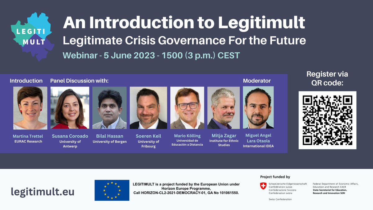 Join us at the webinar that is part of the international project 'LEGITIMULT: Legitimate crisis governance for the future', which will take place on 5 June at 5 PM. One of the panel discussants is dr. Mitja Zagar / Žagar, who is in charge of the project at the IES.