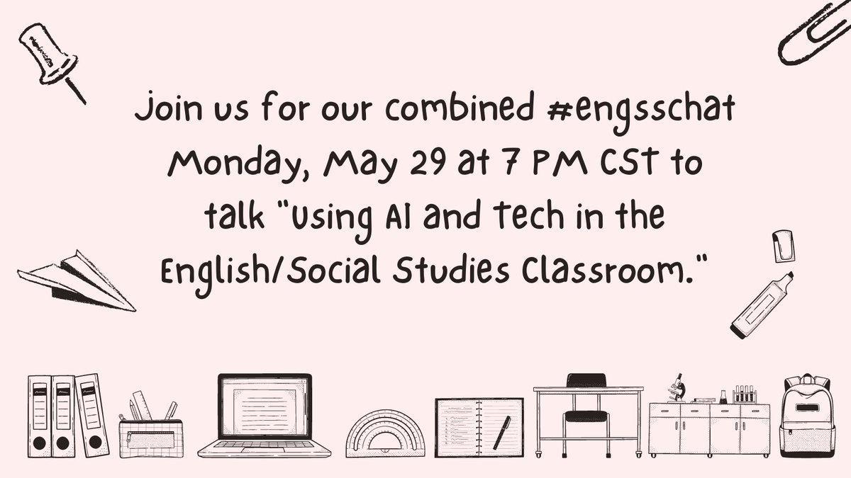 We are just ONE HOUR away from our combined #engsschat. Tonight we are discussing 'Using AI and Tech in the Classroom.' #sschat #engchat #edtech #edtechchat #t2tchat #teachertwitter #edchat