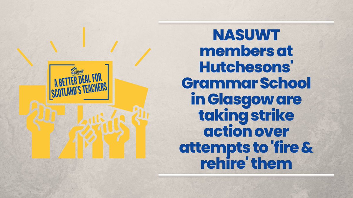NASUWT Scotland (@nasuwt_scotland) on Twitter photo Members <a href="/Hutchesons/">Hutcheson Stanislaus</a> in Glasgow are starting strike action tomorrow after teachers were threatened with the sack if they did not agree to a downgrading of their pensions.
#stopfireandrehire
nasuwt.org.uk/article-listin… Members <a href="/Hutchesons/">Hutcheson Stanislaus</a> in Glasgow are starting strike action tomorrow after teachers were threatened with the sack if they did not agree to a downgrading of their pensions.
#stopfireandrehire
nasuwt.org.uk/article-listin…