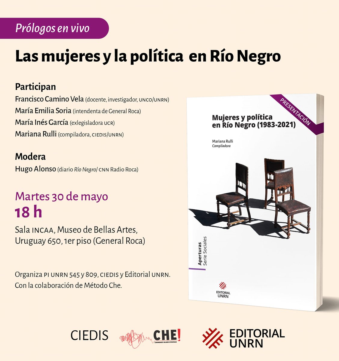 #Roca Mañana se presenta el libro "Mujeres y Política" de la Editorial UNRN. Hablamos con la compiladora, Mariana Rulli. "Hacemos un análisis de la participación política en este período, sobre las mujeres en la política en nuestra provincia", resume. <a href="/UNRIONEGRO/">UNRN</a>