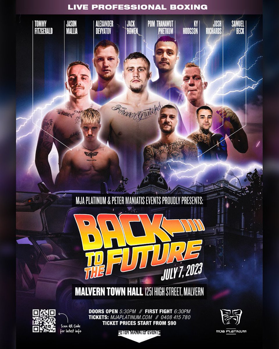 🧨🧨 July 7 - Australia. Next step on the promotional front.

Our team is bringing fight action back to the historic Malvern Town Hall! The card features some of our hottest rising stars, plus some highly-regarded international talents. Inbox/msg me for tix 🎟️ This will sell out!