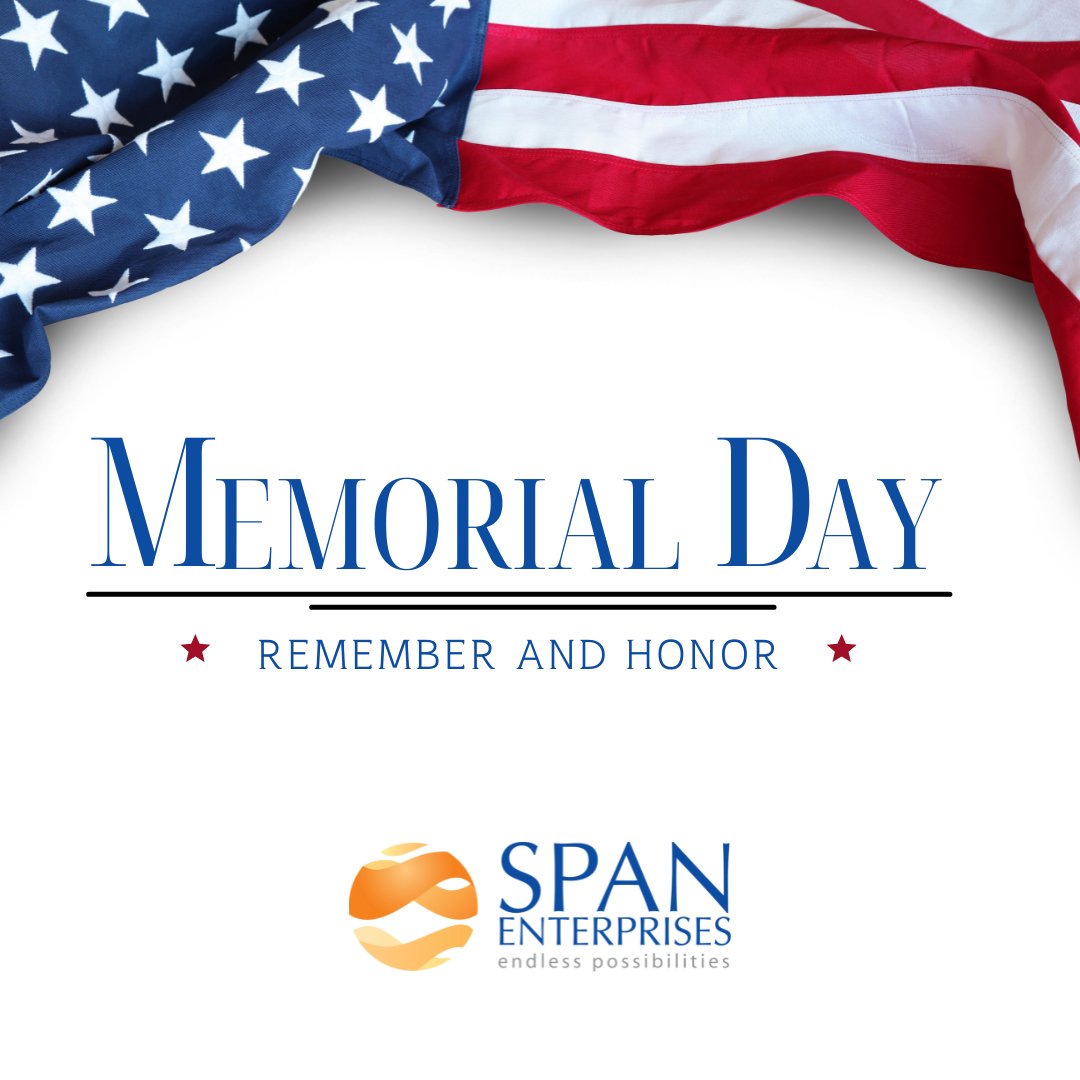 The SPAN Enterprises team wishes everyone a happy and safe Memorial Day!

Our team will be out of the office today observing the holiday with loved ones.
#MemorialDay2023 #MemorialDayWeekend #NeverForget #ThankYou