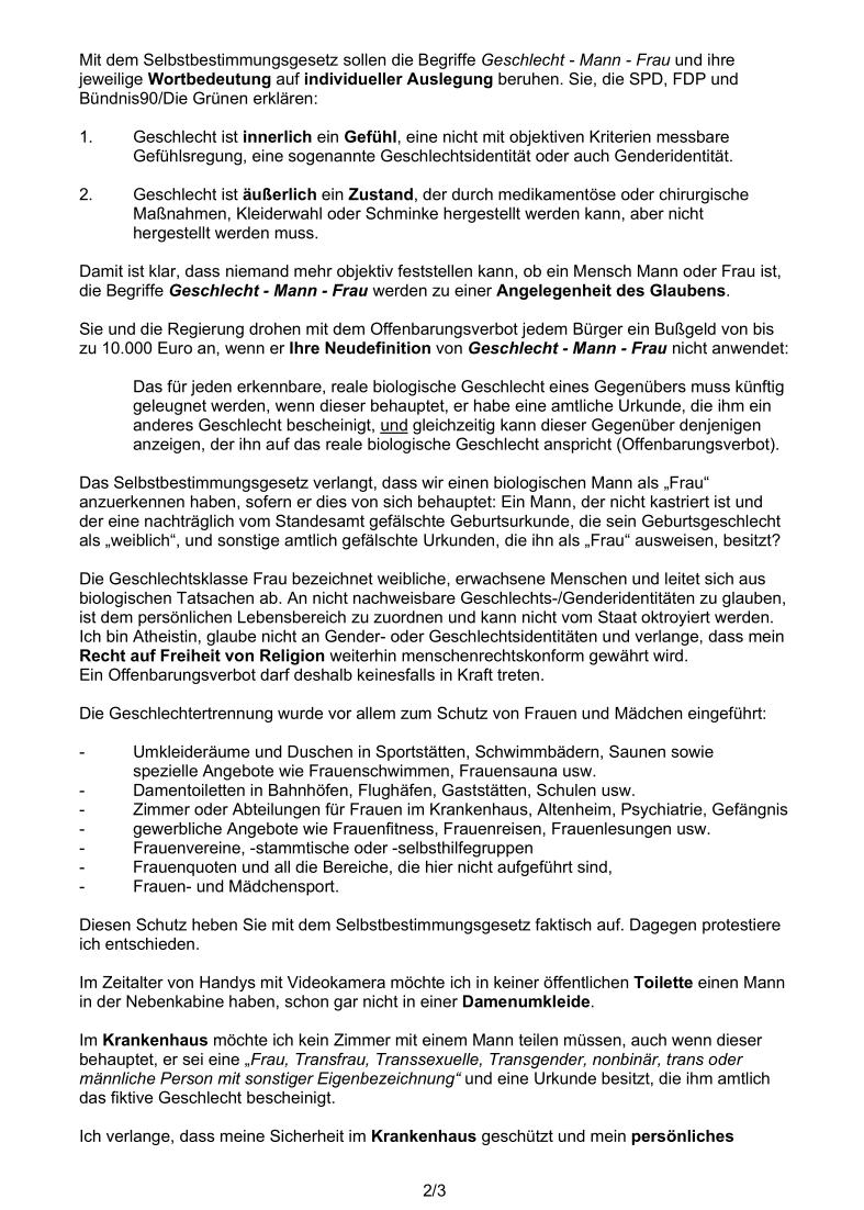 Trianic's tweet photo. Hier meine Stellungnahme zum Selbstbestimmungsgesetz.
#FrauenSagenNein https://t.co/wTpVLBRBbu