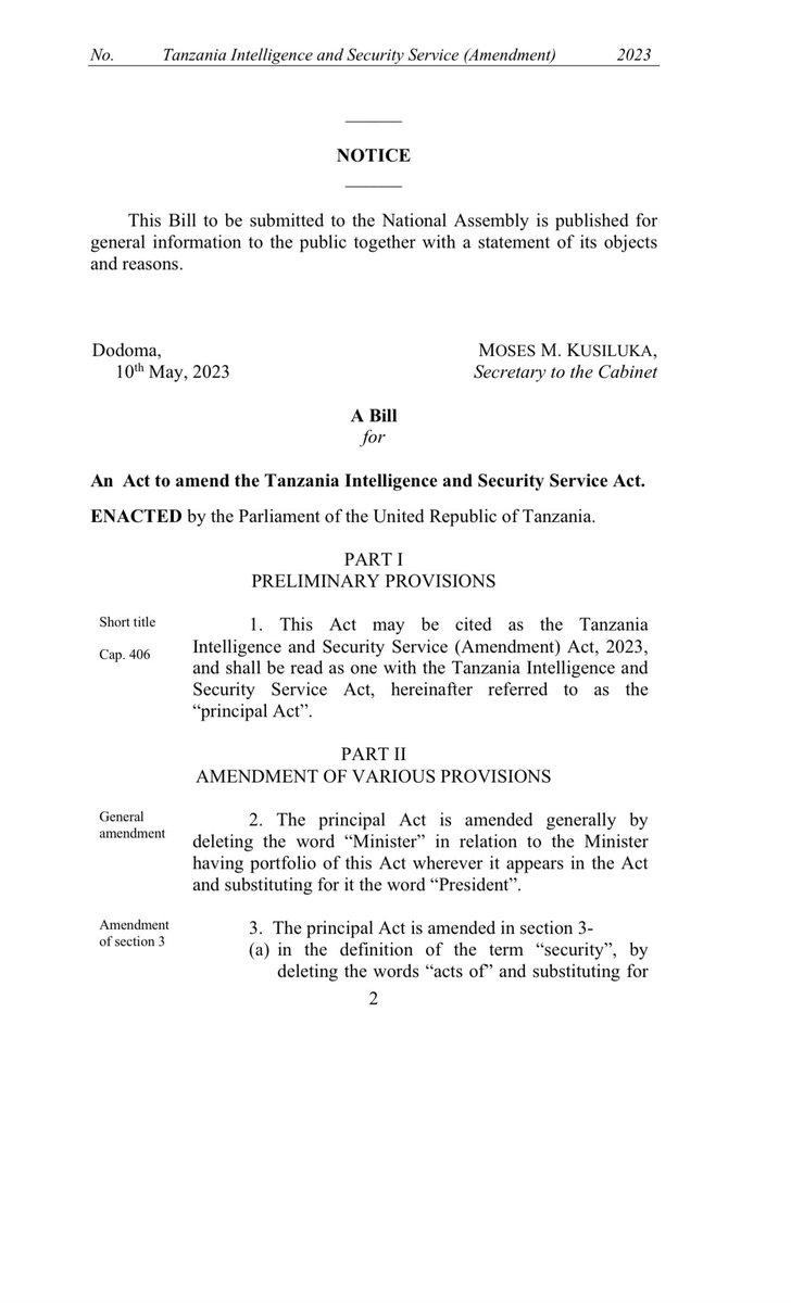 Mapendekezo ya mabadiliko ya sheria ya Usalama 
Je mnajua kuwa mapendekezo haya yalichapwa katika gazeti la serikali Mei 10, 2023? Itajadiliwa (na itapitishwa kiulaini) na Bunge!
Je mnajua kuna mabadiliko gani makubwa yamepangwa?
Tusibweteke #TutaelewanaTu