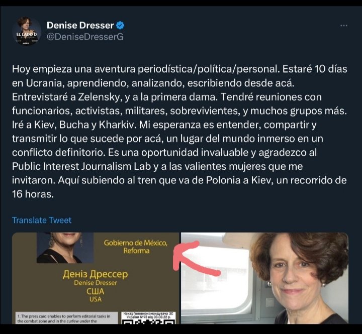 Muy estimado Canciller @m_ebrard @SRE_mx ¿por qué la Sra. @DeniseDresserG que vive de la calumnia y el cultivo del odio se ostenta en Ucrania -tomando partido en esa guerra- como representante de nuestro gobierno?