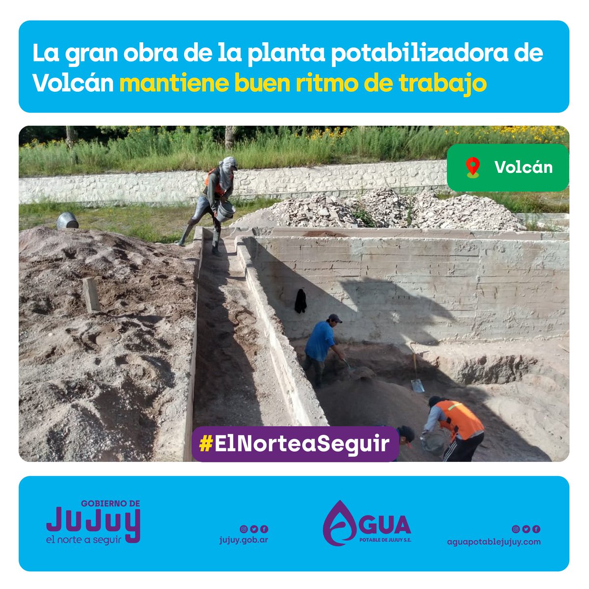 AguaJujuy's tweet photo. 👷 El importante proyecto de Agua Potable de Jujuy, que consiste en la puesta en funcionamiento y ampliación de la planta potabilizadora de Volcán, continúa con su ejecución. Hasta el momento se avanzó en un 40% del total de la obra y actualmente se enfoca sobre los dos filtros. https://t.co/ZvYewNlGZj