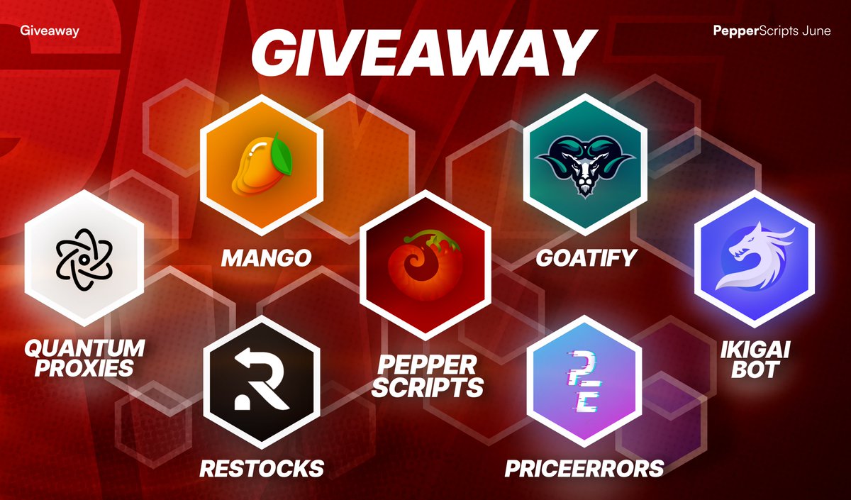 🛸72 Hours giveaway🛸 @PepperScripts 2xRenewal🔑w/o initial @MangoAIO 1xMonthly🆓🔑 @PriceErrors 1xMonthly🆓🔑 @GoatifyIO 2xRenewal🆓🔑 @RestocksAIO 3xMonthly🆓🔑 @quantum_proxies 2x15 Monthly ISPs @IkigaiBot 5xBeta🔑 Rules: -🔁Retweet -❤️Like -🔥Follow all Good luck🤞🐈‍⬛🧧