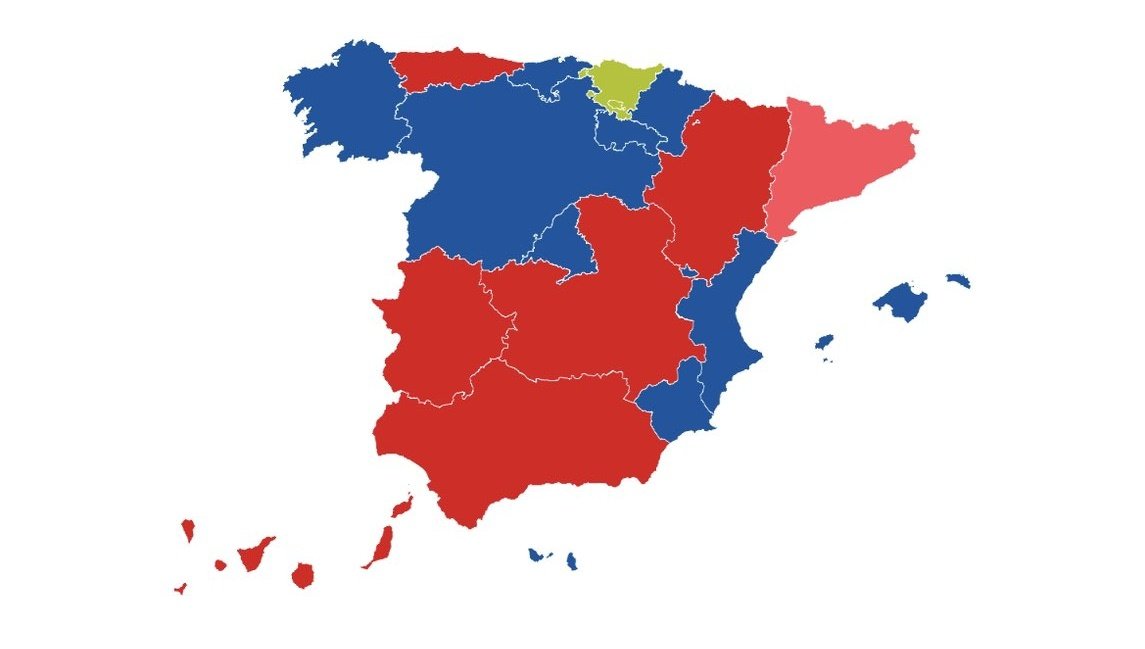 PiedrafitaMario's tweet photo. Este es el mapa de los resultados de las elecciones MUNICIPALES de ayer. Para no perder la perspectiva. https://t.co/BjPq5t5VLv