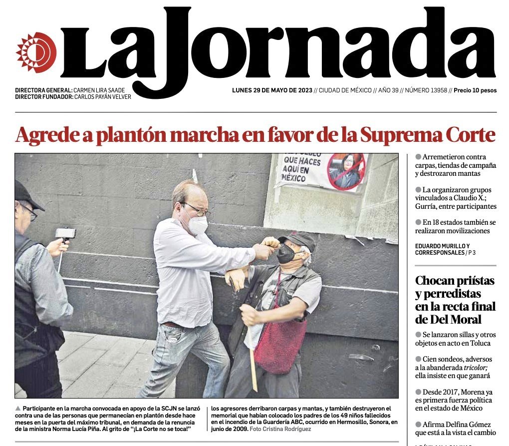 luisghernan's tweet photo. Esta imagen
BRUTAL 
de @LaJornada 
lo dice todo de la Derecha mexicana:

Hostil
Autoritaria
Violenta
Furibunda
Irracional
Infame https://t.co/8ZlDG3lIXr