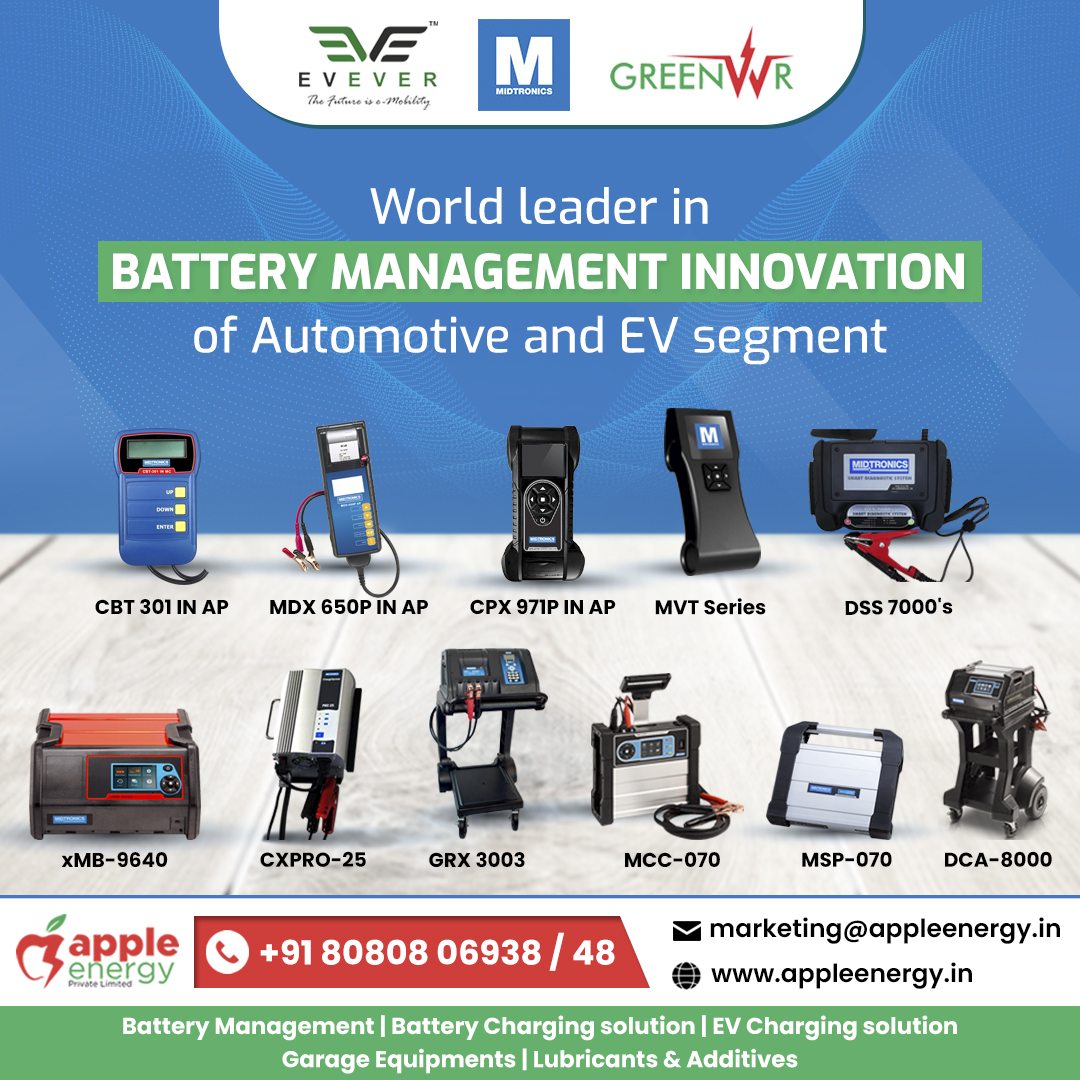 theappleenergy's tweet image. World Leader in #BatteryManagement Innovations of Automotive and #EV Segment.

For best #batterymanagementsolution in India reach #Appleenergy!
🌐tinyurl.com/yzuty2he
☎️+91 8080806938
📧ev.program@appleenergy.in

#Midtronics #batterycharger #batterytester #jumpstarter #battery