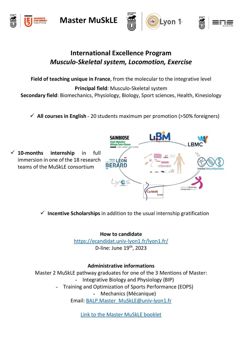 teamATPA's tweet photo. 🚨💪🧑‍🎓Master MuSkLE (Musculo-Skeletal system, Locomotion, Exercise) 
🏁Starting september 2023
👉How to apply: https://t.co/foZHOaFVmN
📅D-line: June 19th, 2023
More information: https://t.co/30NB8opRiX https://t.co/GmvkMtQa8O
