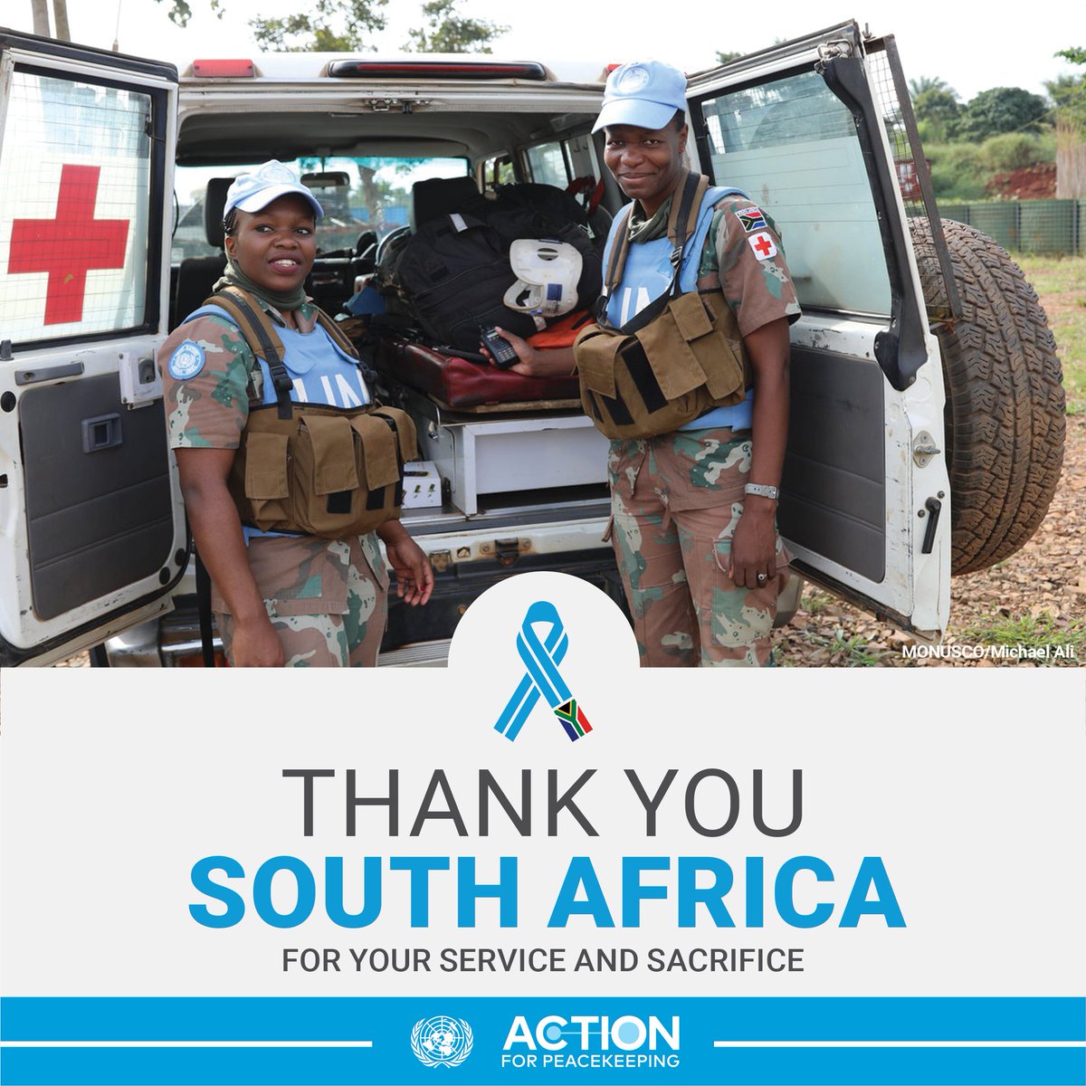 Thank you #SouthAfrica🇿🇦  peacekeepers.

To people living under the shadow of conflict, our teams of Blue Helmets represent hope. As #UNPeacekeepers support humanity, let us always support and recognize them.

#UNPeacekeepingDay
#PeaceBegins
@SANDF_ZA @DIRCO_ZA @PresidencyZA