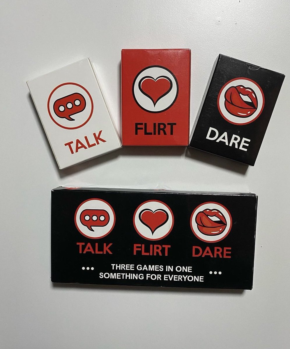 CozyGames__'s tweet photo. Talk Flirt Dare 
3 games in one
Talk - conversation starter, build up towards the flirt deck. 
Flirt - conversations that dig a little deeper within your relationship. Build up towards the date deck. 
Dare - Time to have a little fun and so exciting dares with your partner https://t.co/9t2uU8T5pD