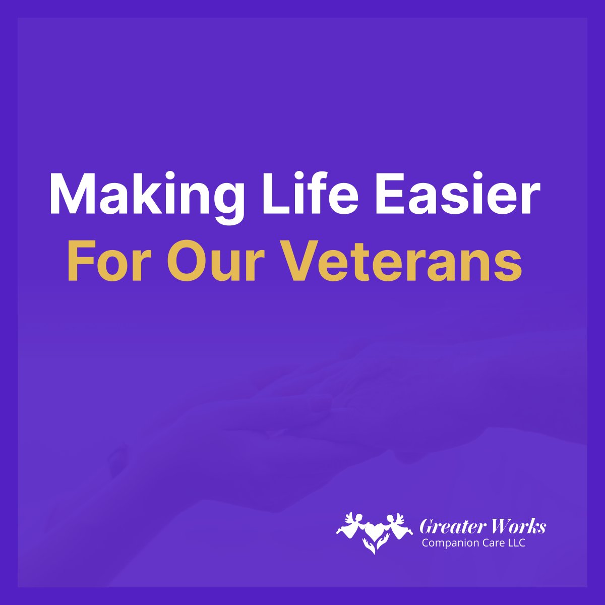 At Greater Works Companion Care, LLC, we value and respect our veterans. We provide tailored assistance programs to ensure they live comfortably and with dignity. Call us.

#WilmingtonDE #HomeCare #Veterans #AssistancePrograms