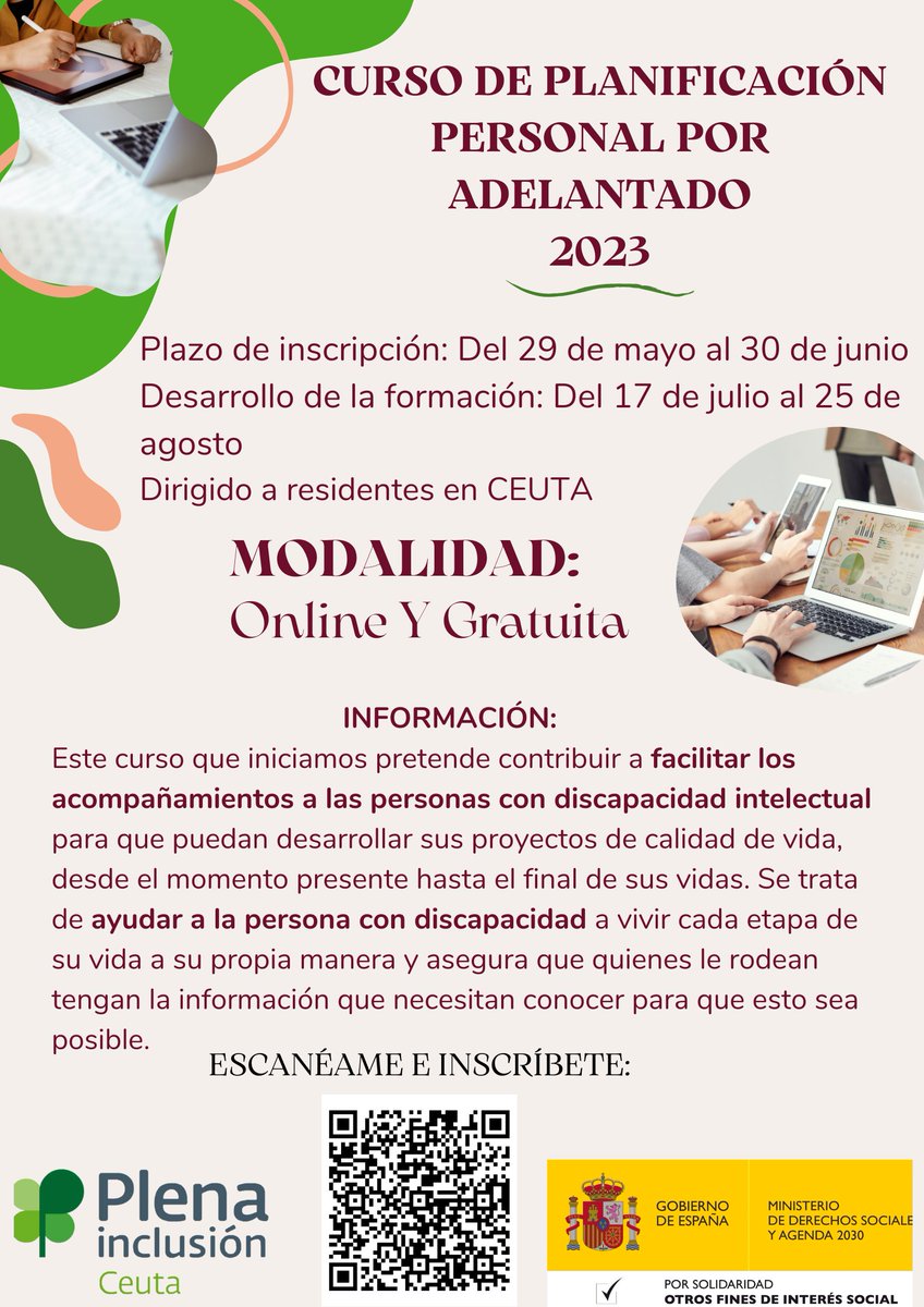 🍀 Plena inclusión Ceuta pondrá en marcha el próximo 17 de julio el curso online ‘Planificación personal por adelantado’.  

👉 Infórmate e inscríbete aquí: plenainclusionceuta.org/noticias/inscr…