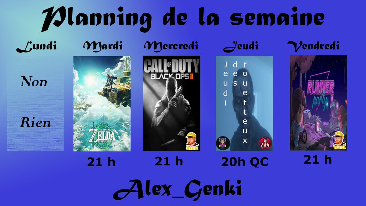 Planning de la semaine ! #livetwitch #petitstreamer