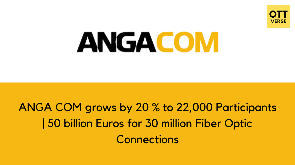 @ANGA_COM  grows by 20 % to 22,000 Participants  50 billion Euros for 30 million Fiber Optic Connections.

Read more : zurl.co/6Gdy 

#ott #ottverse