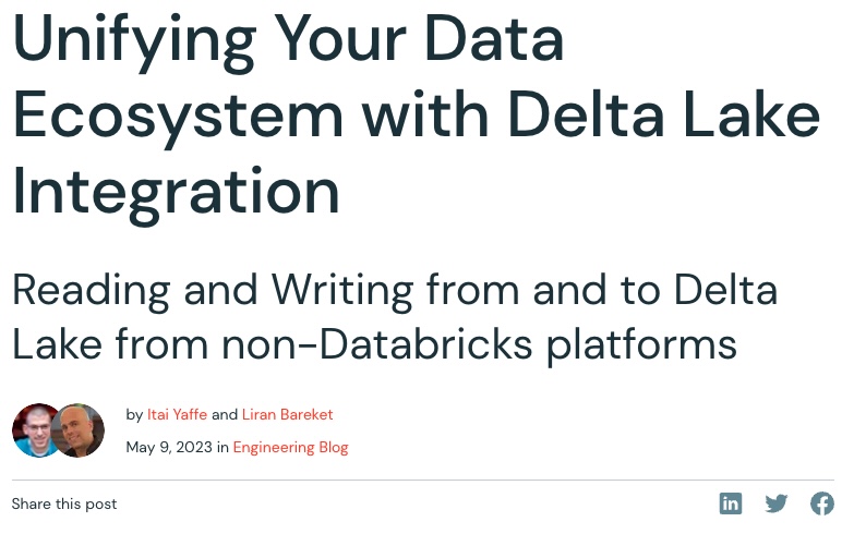 (2/2) You can find the #blog post @LiranBareket and I wrote at databricks.com/blog/integrati…

#BigData #OpenSource #DeltaLake #DataLake