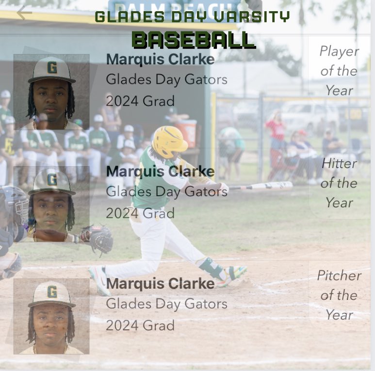 Congratulations to my starting SS Marquis Clarke for being named the 1A District 8 Player of the Year, Hitter of the Year and Pitcher of the Year for Palm Beach High School Baseball Network 🐊⚾️