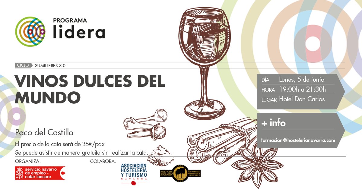 🍷¡Amantes del vino tenemos una cita! 📅El 5 de junio a las 19:00 con Paco del Castillo, en el Hotel Don Carlos, Cata de Vinx Doux Naturels.🍇
¡Reserva tu plaza! forms.gle/inzAXjBbDHZT3N…
Jornada organizada dentro del programa #Lidera de <a href="/empleo_na/">Empleo - Lansare</a> en colabiración con <a href="/hostnavarra/">AEHN Hostelería Navarra</a>