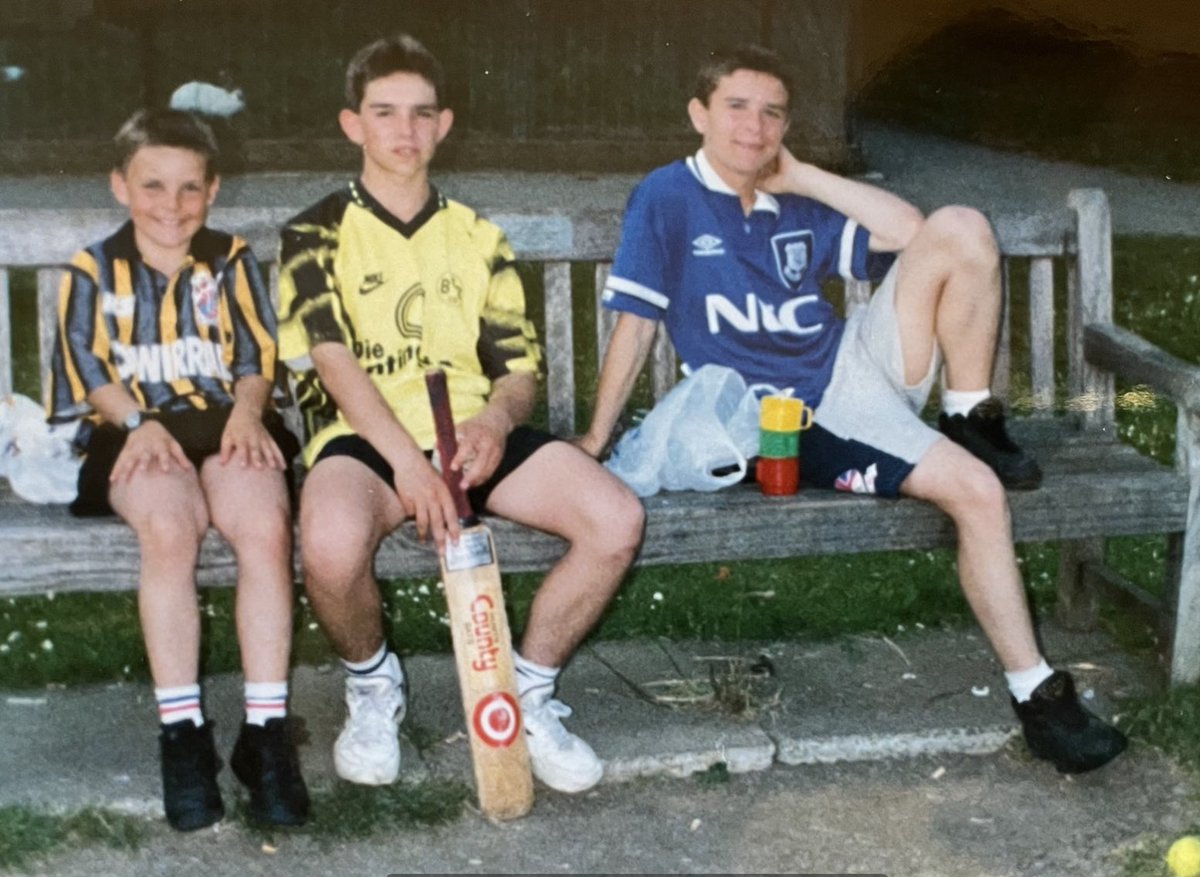 The Hickey brothers sporting a fine array of football shirts in Cheltenham in 1995