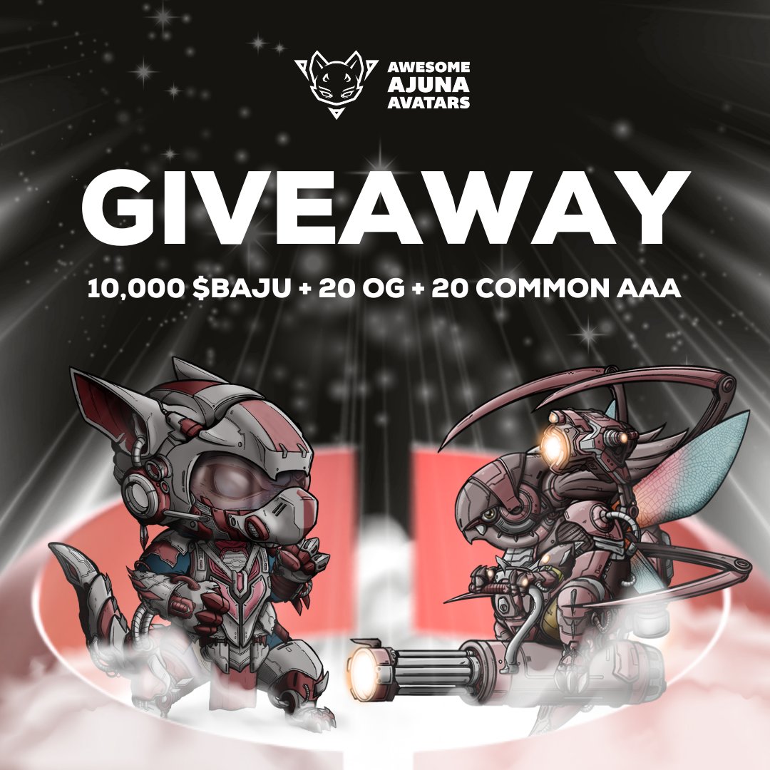 Awesome Ajuna Avatars (@ajunaavatars) on Twitter photo 🚨 GIVEAWAY ALERT 🚨
Prize Pool: 10,000 #BAJU + 20 #OG + 20 Common <a href="/AjunaAvatars/">Awesome Ajuna Avatars</a>
1️⃣ Follow <a href="/AjunaNetwork/">Ajuna Network</a>
2️⃣ Like, Retweet & Tag 3 Friends
3️⃣ Join our Discord ⤵️ discord.gg/ajunanetwork
⏰ Ends 5th June
#Giveaway #Airdrop #AjunaNetwork #AwesomeAjunaAvatars 🚨 GIVEAWAY ALERT 🚨
Prize Pool: 10,000 #BAJU + 20 #OG + 20 Common <a href="/AjunaAvatars/">Awesome Ajuna Avatars</a>
1️⃣ Follow <a href="/AjunaNetwork/">Ajuna Network</a>
2️⃣ Like, Retweet & Tag 3 Friends
3️⃣ Join our Discord ⤵️ discord.gg/ajunanetwork
⏰ Ends 5th June
#Giveaway #Airdrop #AjunaNetwork #AwesomeAjunaAvatars