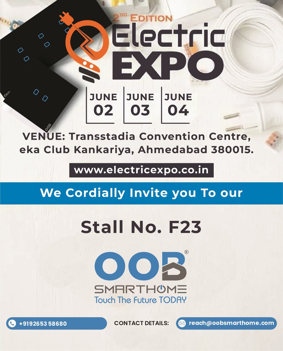 Thrilled and super excited to be at the biggest #Electricexpo @exposmarthome
Do visit us for the best home automation products & services at # Electricexpo2022.
For inquiries: 90 81 87 87 89
Website: oobsmarthome.com
#SwitchToSmartHome #Automation #Smarthome #Smarthomes