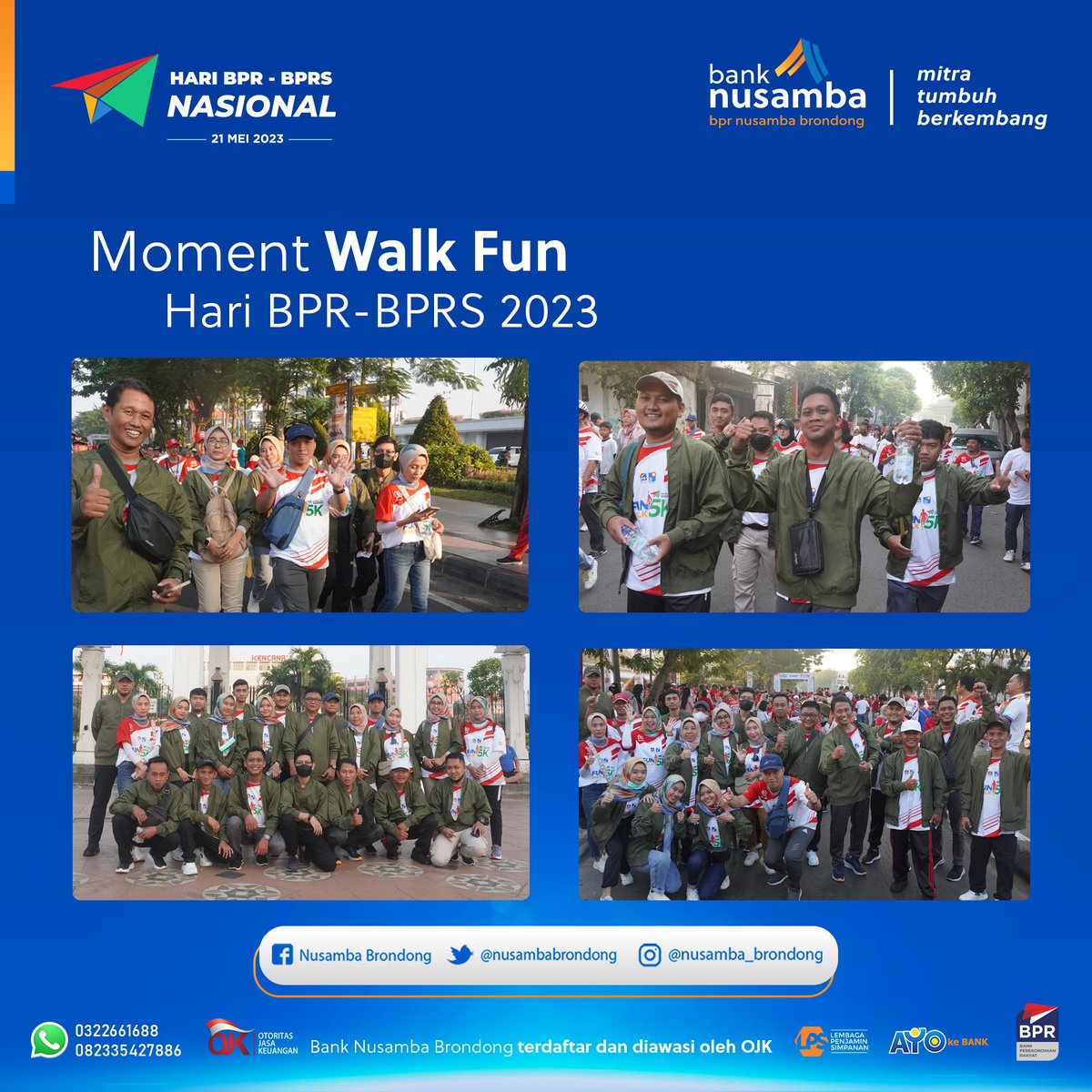 NusambaBrondong's tweet photo. Kami turut berpartisipasi dalam Walk Fun hari BPR-BPRS 2023 se Jatim, yang dilaksanakan di Surabaya, 28 Mei 2023.
.
#haribprbprs2023 #walkfun #nusamba #banknusamba https://t.co/2phXoIfDxq