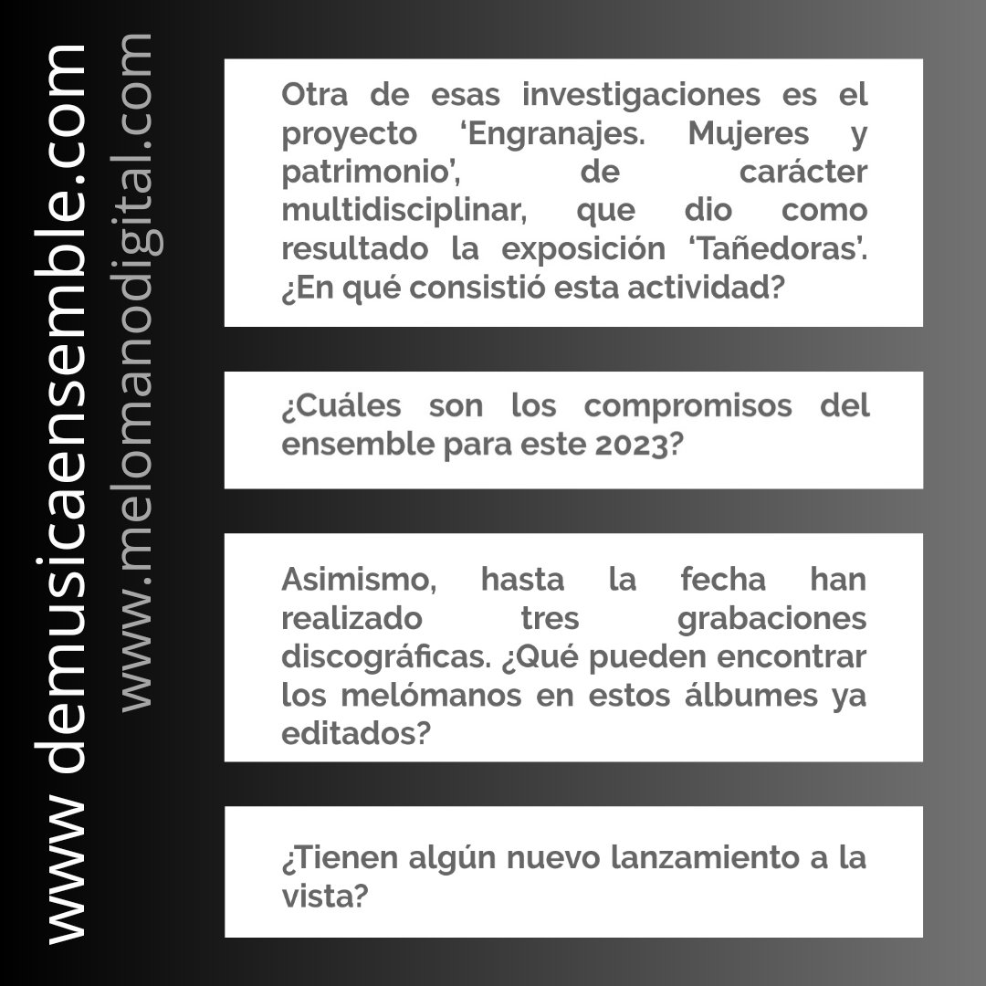 ¡ENTREVISTA! Nuestra directora, MªAngeles Zapata, nos habla de la historia de <a href="/DeMusicaE/">DeMusica Ensemble</a> , de su trabajo como investigadora y de los planes bonitos que están por llegar.
 melomanodigital.com/que-quiere-ust…

#DeMusicaEnsemble #momua #femal #CulturaMurcia #culturalorquí #CulturaMolina