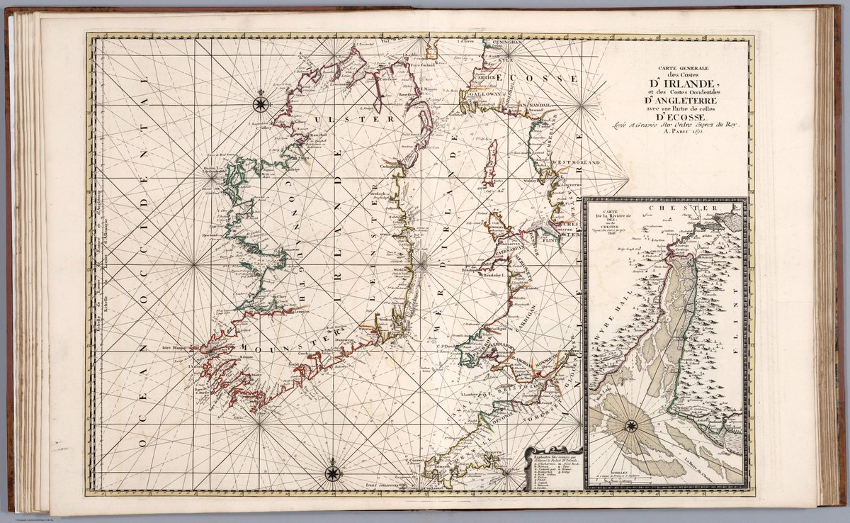 For this week's #MondayMappery we look at a nautical chart of the Irish coast and the ‘Mer D’Irande’. Beautifully drawn, published in Amsterdam in 1693 by Pierre Mortier, it features the work of Alexis Jaillot.

This map appears courtesy of the Rumsey Map Collection, Stanford…
