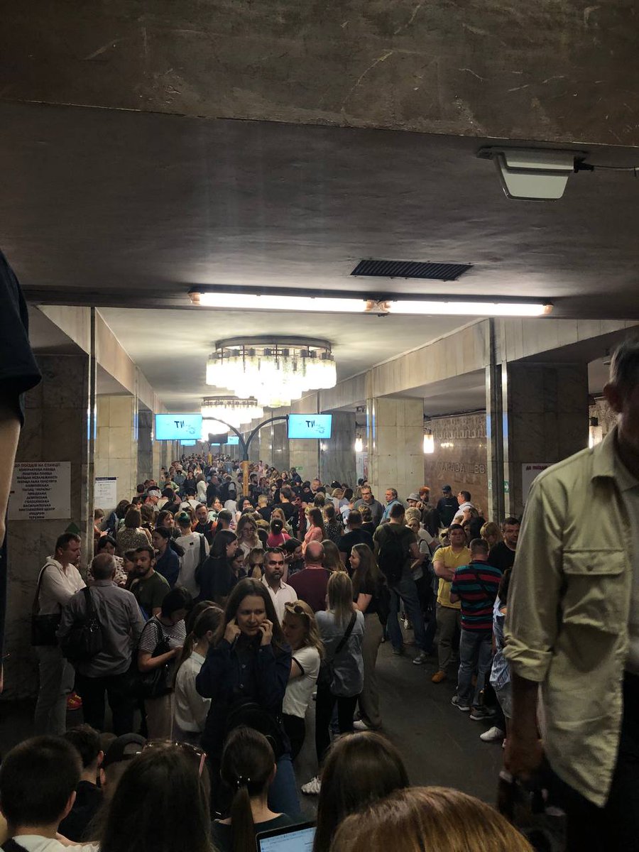 Kyiv metro right now, as the city is under attack from Russia again.