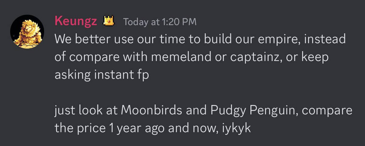 Comparing Eco systems to mimic each other is the worst thing you can do. 

Love that <a href="/keung/">Keungz</a> focused on building the #Kubz and @Yogapetz Empire for us

Stop asking “When Moon” 👀

We will be there soon anyways. 

Quality over Quantity 🧘‍♂️🦁🔥